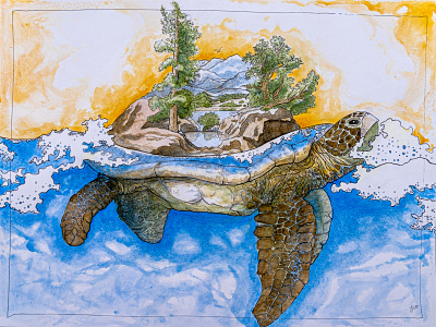 Turtle Island creation story illustration mixedmedia mythology native american nature art turtle