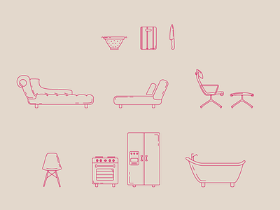 April 25 - housing chefknife couch cuttingboard eames fridge icons kitchen stove strainer tub