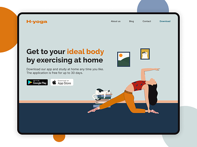 Yoga app landing page app application bodybuilder book cat flat home house illustration landingpage vector webdesign woman yoga