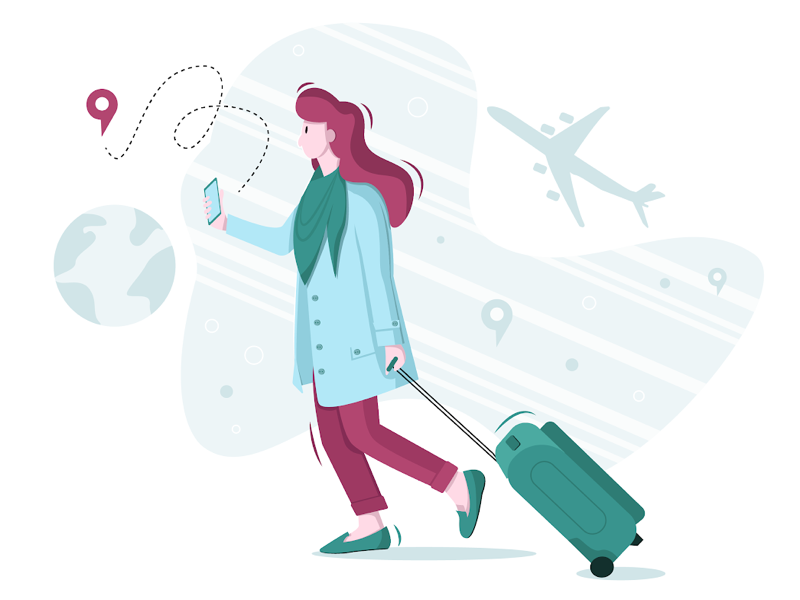 Flat design air airport design flat girl illustration