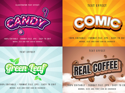 Text Effect Vol1 - Illustrator branding candy text effect coffee comic font effect graphic design graphic style green illustrator leaf text effect