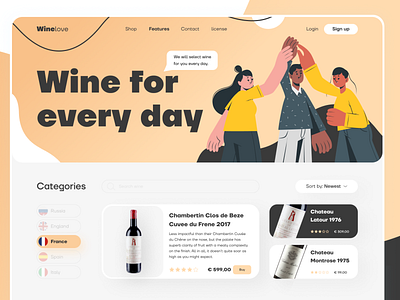 Online Wine Shop - Winelove branding design figma illustration landing ui ui design uiux ux vector