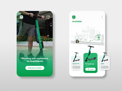 GrabWheels App Concept app booking design electric bike landing page location mobile mobility product page rent scooter scooters transportation ui ux
