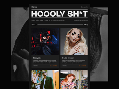 HOOOLY SH*T / Blog Concept artistic black blog blog concept bold type brutalism brutalist contemporary dark dark colors design landing page minimalist pangram product design trendy typeface uiux web design website