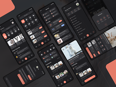 dark mode of a pet app app design icon ui