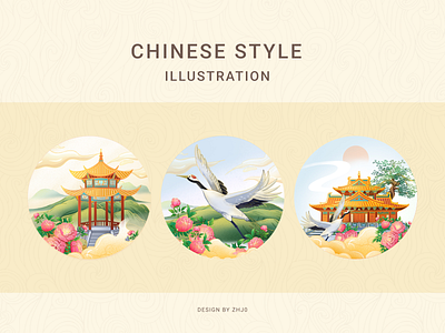 Chinese style architectural illustration illustration