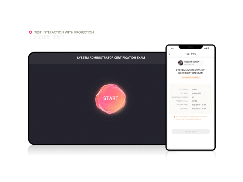 Test Interaction- Start Exam animation bigdata design exam projection screen test ui