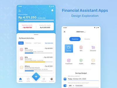 Financial Assistant Apps - Design Exploration (Part 1) app design finance financial app money ui ux uidesign