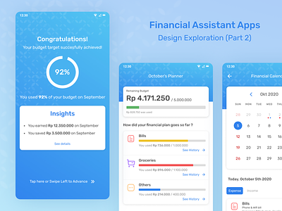 Financial Assistant Apps - Design Exploration (Part 2) app design design finance financial app mobile app design ui ui ux uidesign