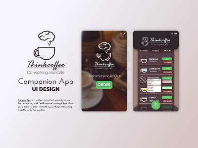 Thinkcoffee Companion App UI Design app design coffee shop graphic design ui ui ux uidesign