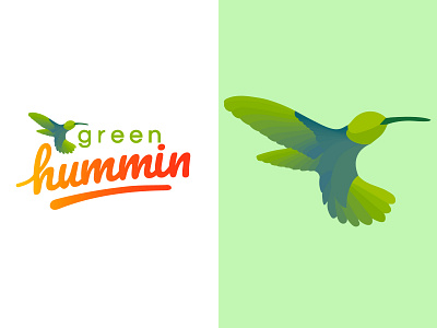 Green hummin bird branding feather fly flying gradient green handwritten hummingbird illustration lettering logo nature vector wing