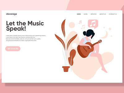 A Girl with Guitar Playing Music Landing Page Design