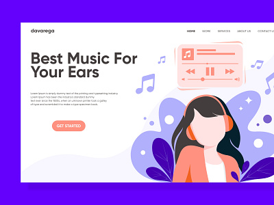 Girl Listen To Music With Headphone Landing Page Design