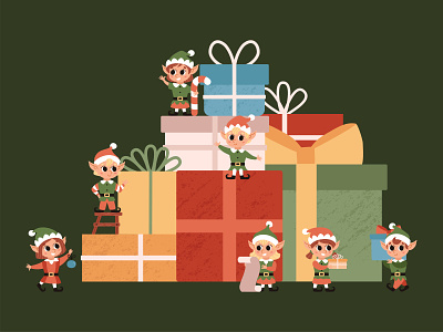 Сhristmas Elves character christmas cute design elf elves festive gift green helper huge illustration merry red santa claus helper winter