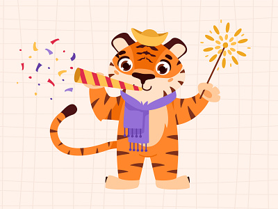 Happy Lunar New Year! 2022 adobe illustrator celebration chinese new year cute design digitalart illustration illustrator lunar new year new year orange color sparklers tiger tiger year vector vectorart wild animal year of tiger