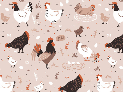 Chicken Farm pattern adobe illustrator animals chick chicken farm eggs illustration pastel colors pattern rooster seamless
