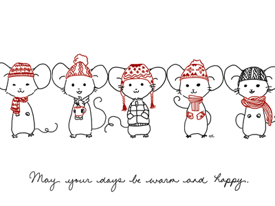 Mouse Winter Greeting Card Illustration