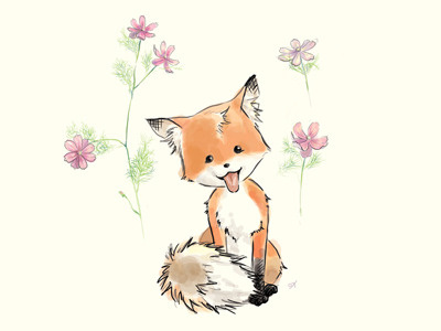 Fox And Cosmos animal childrens book fox greeting card illustration nature raster