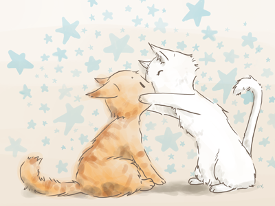 When We Kiss, I See Stars: Kittens in Love animal cats children cute greeting card illustration kittens nature painting raster storybook