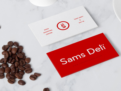 Sams Deli Crop branding business cards cafe coffee identity marble mark red