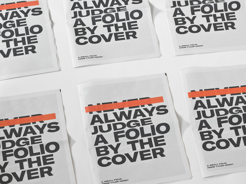 Always judge a folio by it's cover tyler hendy hendy tyler folio typography strike out red strike newspaper editorial print