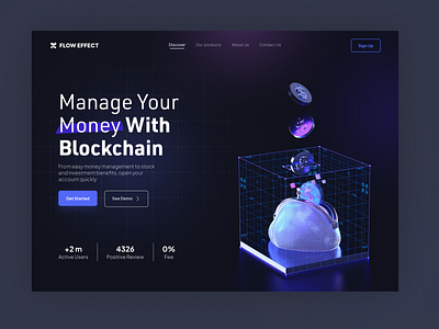 FLOW EFFECT landing page 3d branding graphic design logo ui