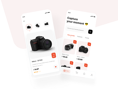 Camera selling app 3d animation camera app camera selling cart design e commerce mobile app nikon