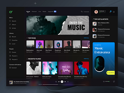 Music Web Player apple arulmani cuberto dashboard design listening logo musicapp netflix play podcast radio song spotify streaming ui ux webdesign