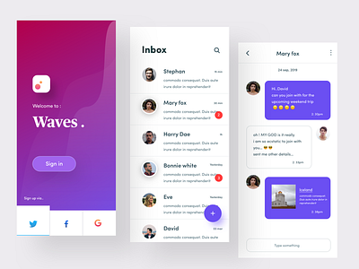 Message app concept add animation app arulmanni blue branding call design illustration inbox iphoe message messaging sign in signup type something typography ui vector waves