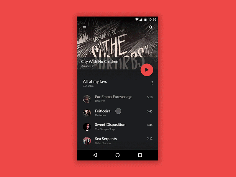 Music Player android animation app fab button floating action button ios material design mobile motion music music player principle