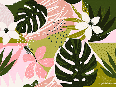 Collage contemporary tropical floral seamless pattern.