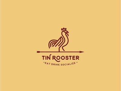 Tin Rooster minimal lines restaurant vintage creative red design logo simple bird rooster