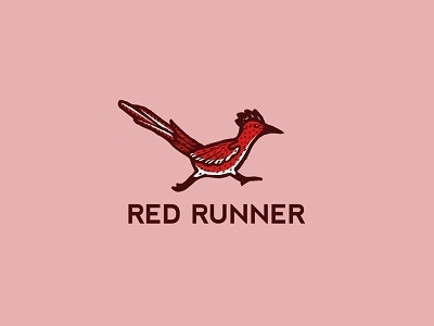 Red Runner bird design drawn illustration logo red runner