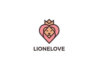 Lionelove creative crown design heart lines lion logo love minimal simple