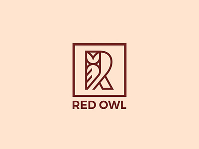 R Owl abstract letter r lettermark lines logo minimal monogram logo owl owl logo r red simple