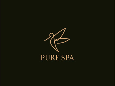 Pure Spa abstract bird cosmetic logo cosmetics design humming bird hummingbird lines logo logotype minimal wellness