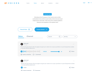 Voices - Timeline app branding design landing landing page logo saas social media timeline ui