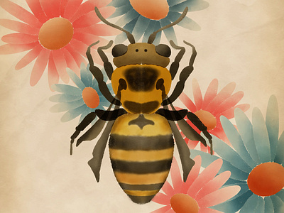 Bee & flowers bee colour illustration procreate watercolor watercolour