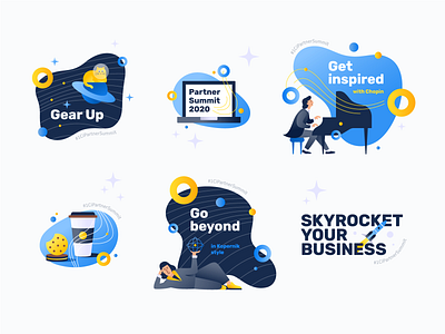 1Ci Partner Summit Sticker Pack 1ci flat icon illustration minimal music rocket space sticker design stickers summit ui vector web