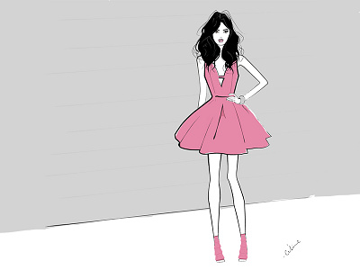 Woman with pinkDress beauty dress fashion fashionillustration graphic illustration illustrationdemode minimalist mode model pink shoes