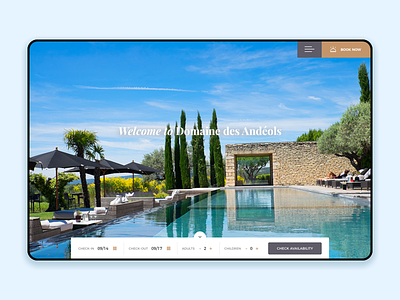 Hotel Andeols Homepage booking design homepage hotel hotel booking interface luxe typography ui ux