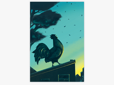 Morning alarm cock cover art dawn digital art graphic illustration illustration art morning print design rooster sun sunrise texture village