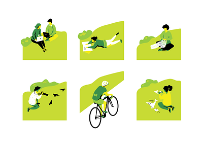 Park life cycling design hobby illustration knitting modeling park people photographer reading teamwork ui vector art