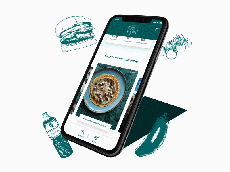 Hotty Veggies - Mobile UI / UX - slider receipes adobexd animation drawing food food illustration green illustration interactive logo mobile mobile design receipe smooth ui ui design ux vegan vegetarian