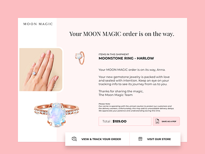 UI Challenge - Email Receipt - Moon Magic concept dailyui dailyui017 dailyuichallenge desktop gemstone interface jewel jewerly luxury ring ui ux xd