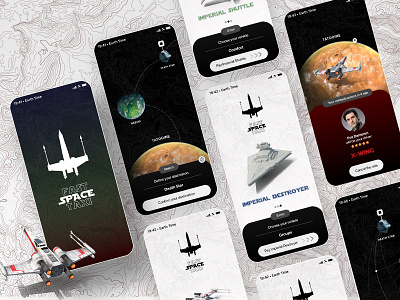 UI Challenge - Location Tracker - StarWars "Fast space taxi" concept dailyui dailyui020 dailyuichallenge deathstar gradient interface locationtracker mobile naboo photoshop planet space starwars tatooine taxi ui ux x wing xd