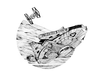 Stars Wars - Falcon Millenium blackandwhite dotwork drawing fabercastell falcon millenium starwars
