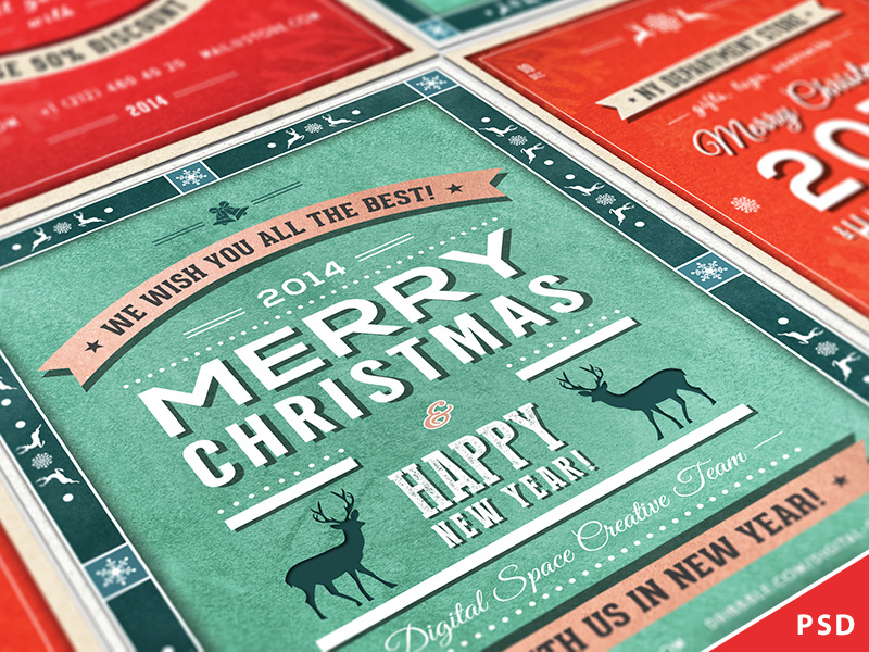 Retro christmas and new year flyers collection by digital space