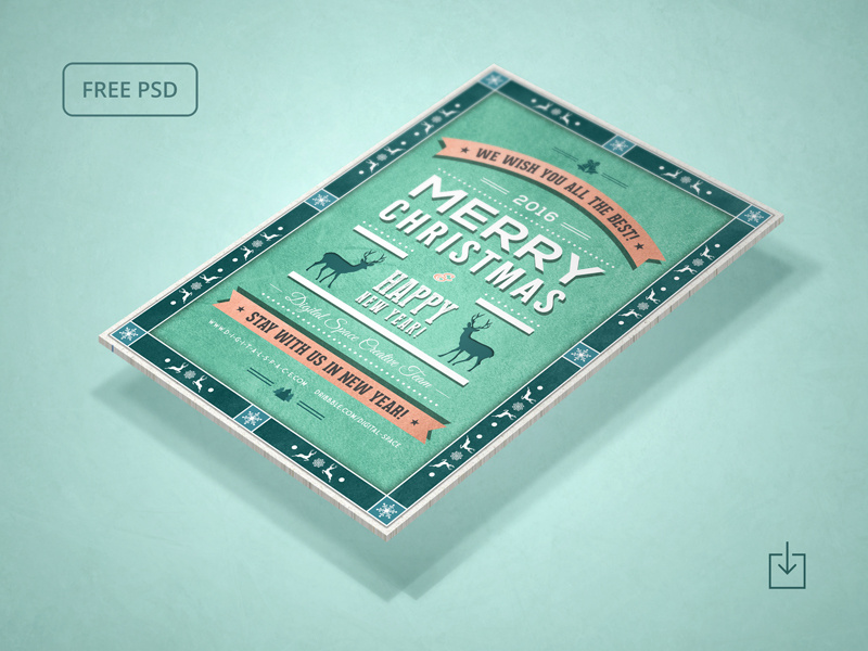 Free Retro Christmas And New Year Flyer poster free psd freebie free flyer new year christmas vintage retro print psd photoshop