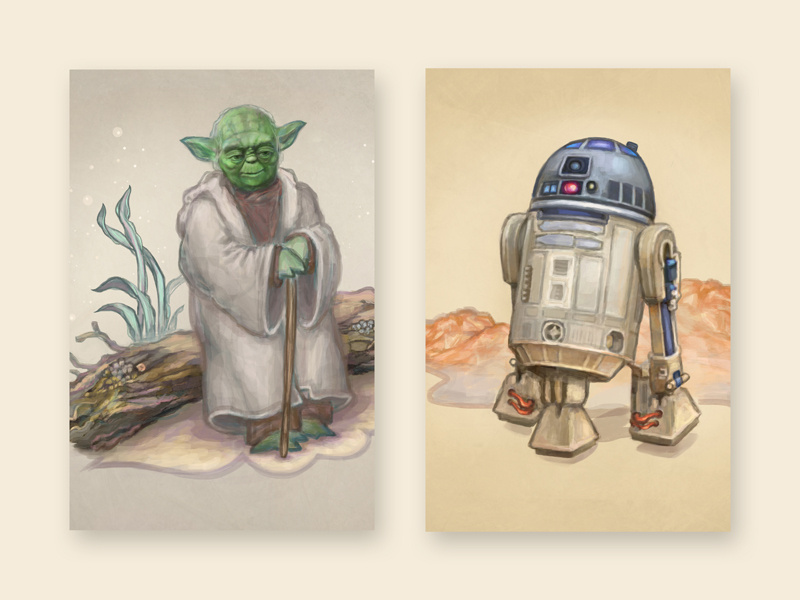Yoda And R2D2 yoda star wars photoshop painting illustration icon hand drawn r2d2 drawing digital painting design art